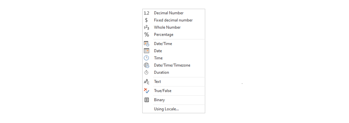 Data types available in Power BI