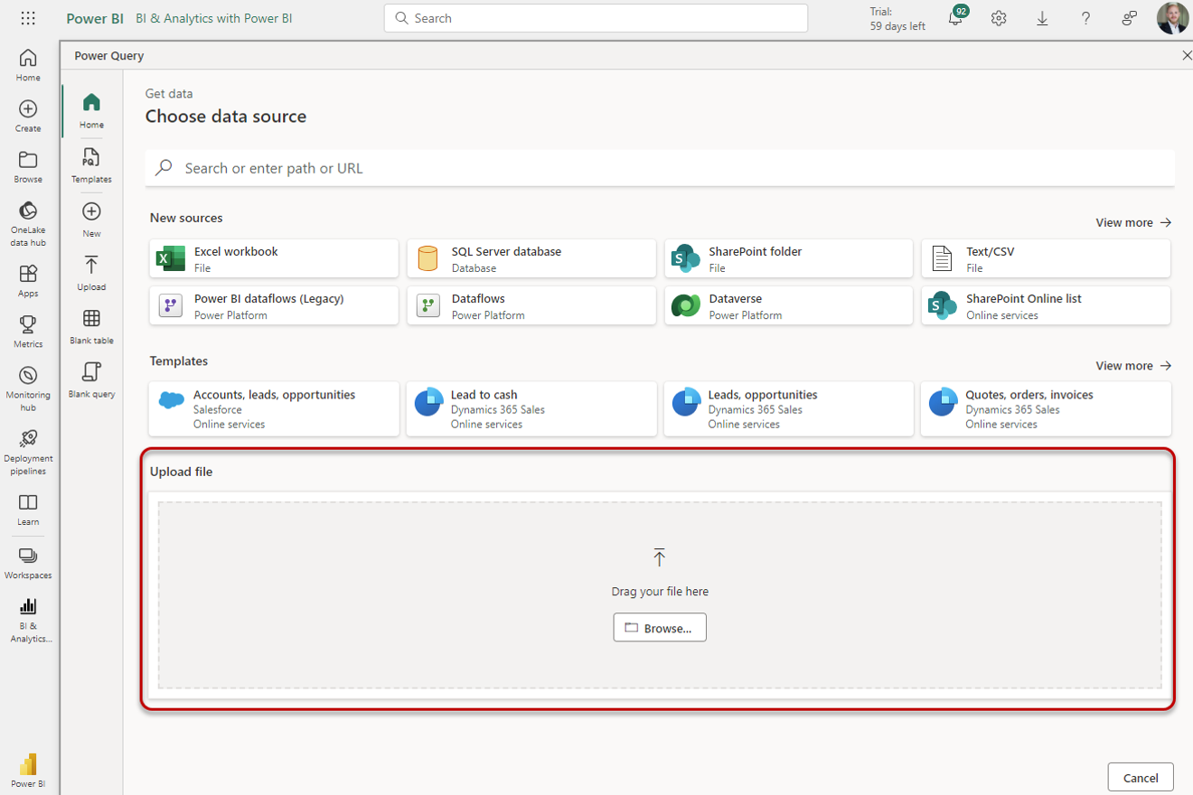 Upload Excel file